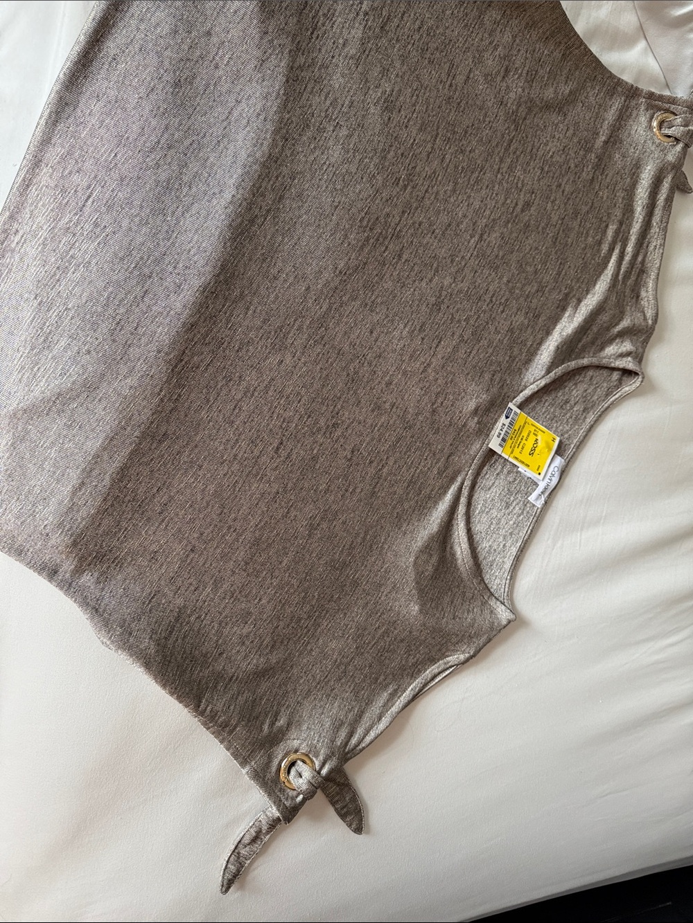 Calvin Klein Heather Taupe Metallic short sleeve Grommet Tie sleeve, Sz. L